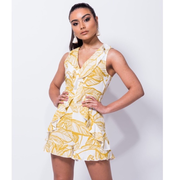 Parisian Works Pants - Leaf Print Frill Detail Playsuit